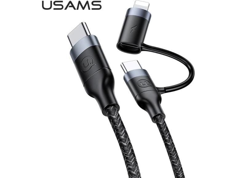 Kabel USB Usams USB-C - USB-C + Lightning 1.2 m Czarny (63776-uniw)