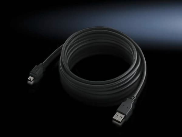 Rittal DK 7030.080, 3 m, USB A, Mini-USB A, USB 2.0, Hankjønn/hankjønn, Sort