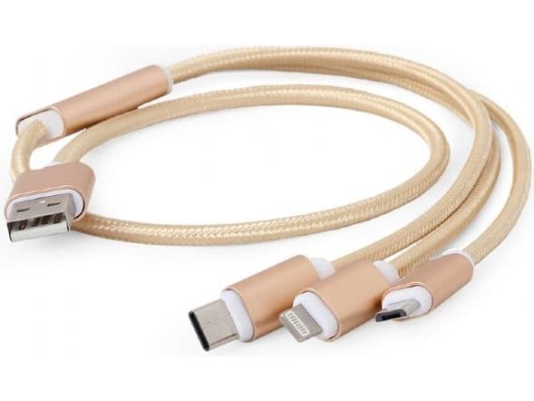 GEMBIRD CC-USB2-AM31-1M-G Gembird USB cable 3in1 for charging micro USB / USB-C / 8-pin, gold, 1m