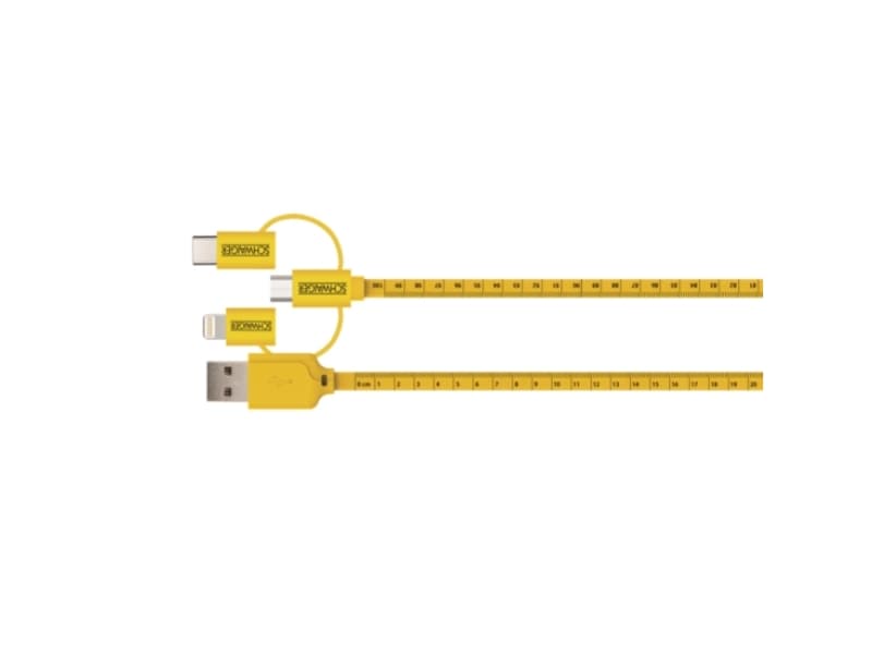 Schwaiger WKU310 511, 1,2 m, USB A, USB C/Micro-USB B/Lightning, 480 Mbit/s, Svart, Gul