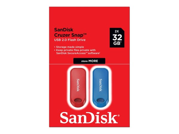 SanDisk Cruzer Snap - USB flash-enhet - 32 GB - USB 2.0 (paket om 2)