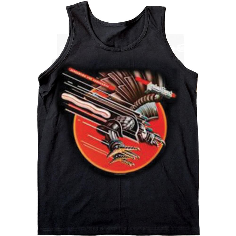 Judas Priest Ladies Vest Tee: Vengeance with Glitter Print Application (Large)