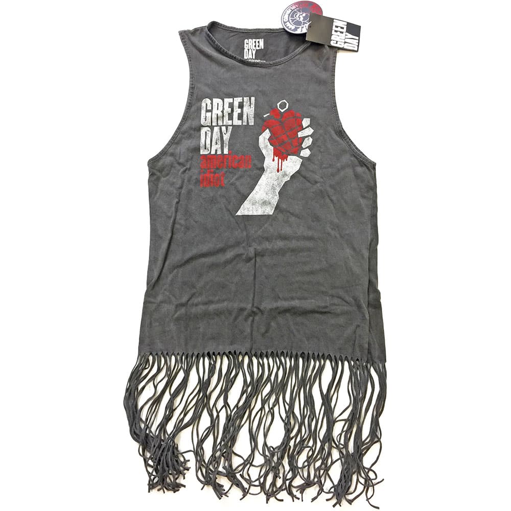 Green Day Ladies Tee Dress: American Idiot Vintage (Tassels) (Medium)