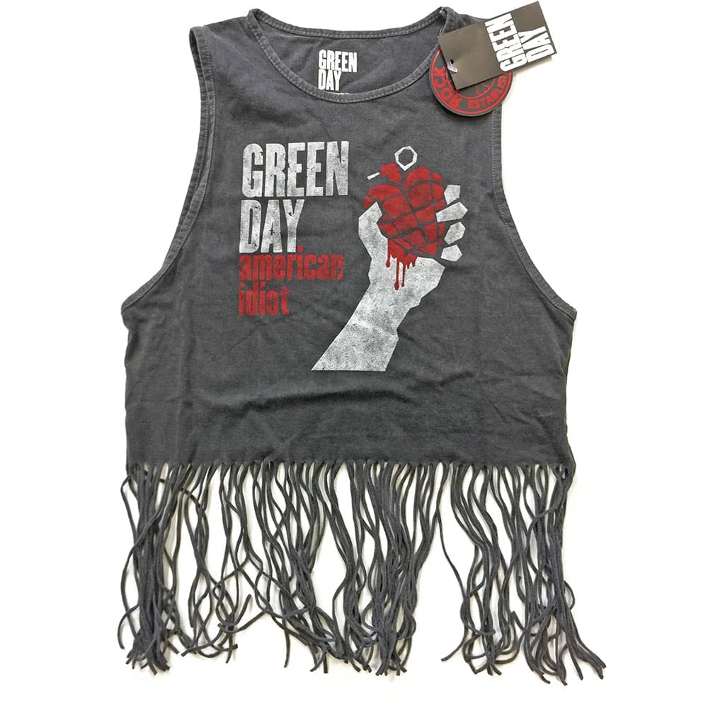 Green Day Ladies Tee Vest: American Idiot Vintage (Tassels) (Large)