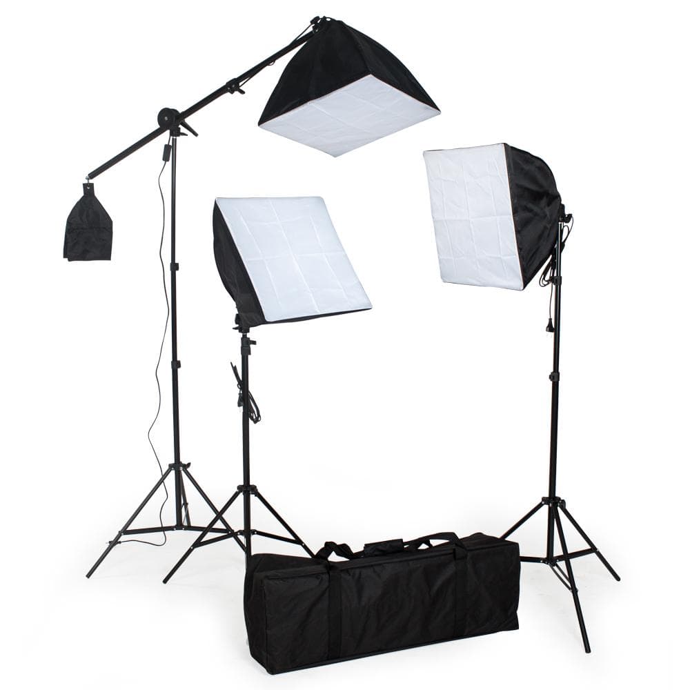 Studiolampor set med glödlampa + softbox - svart