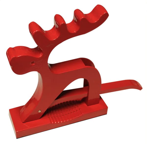 Red nutcracker in the shape of a reindeer in modern lines2-pack