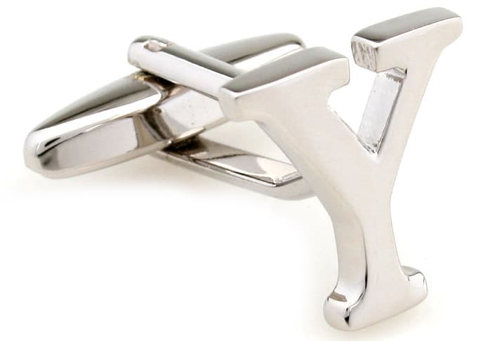 Cufflinks letter Y in silver colored metal