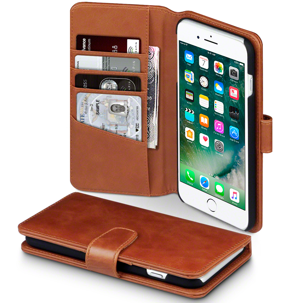 Plånboksfodral av äkta läder till iPhone 7 Plus Cognac Plånboksfodral av äkta läder till iPhone 7 Plus Cognac