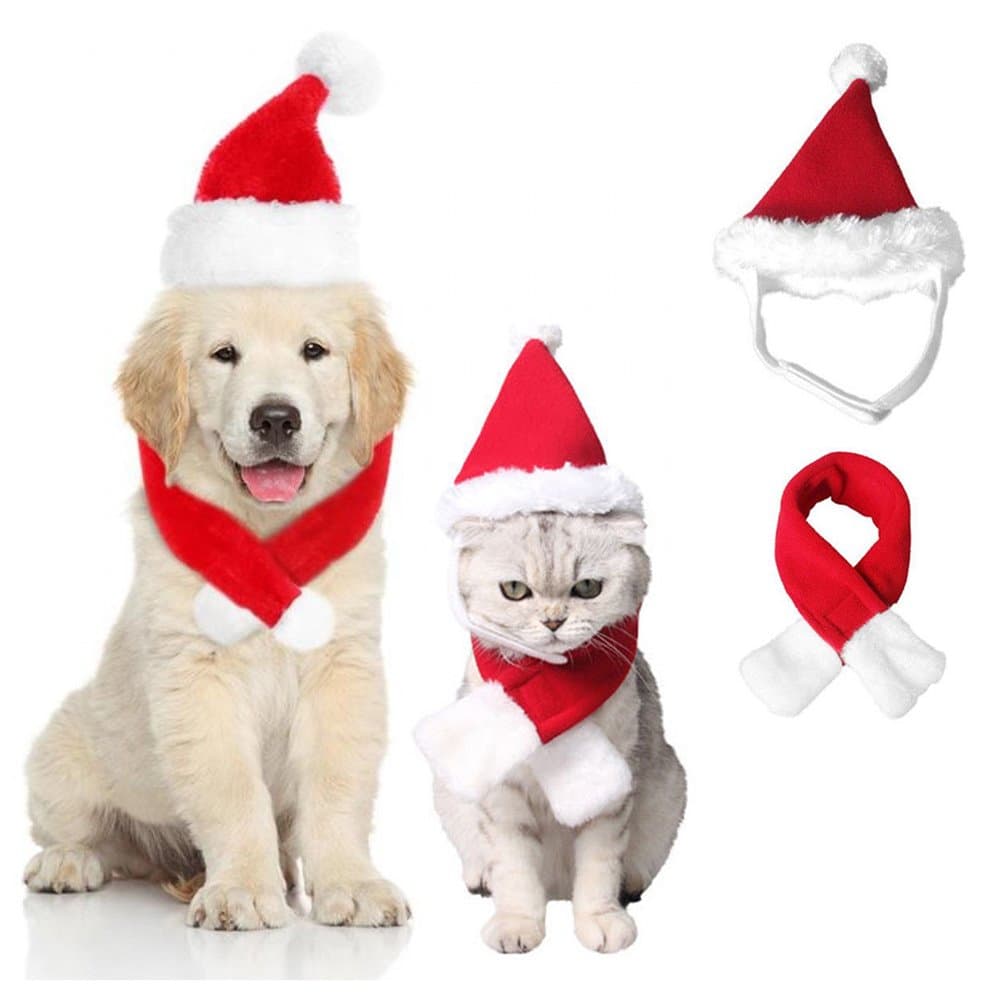 Hund och Katt Tomte Mössa + Scarf