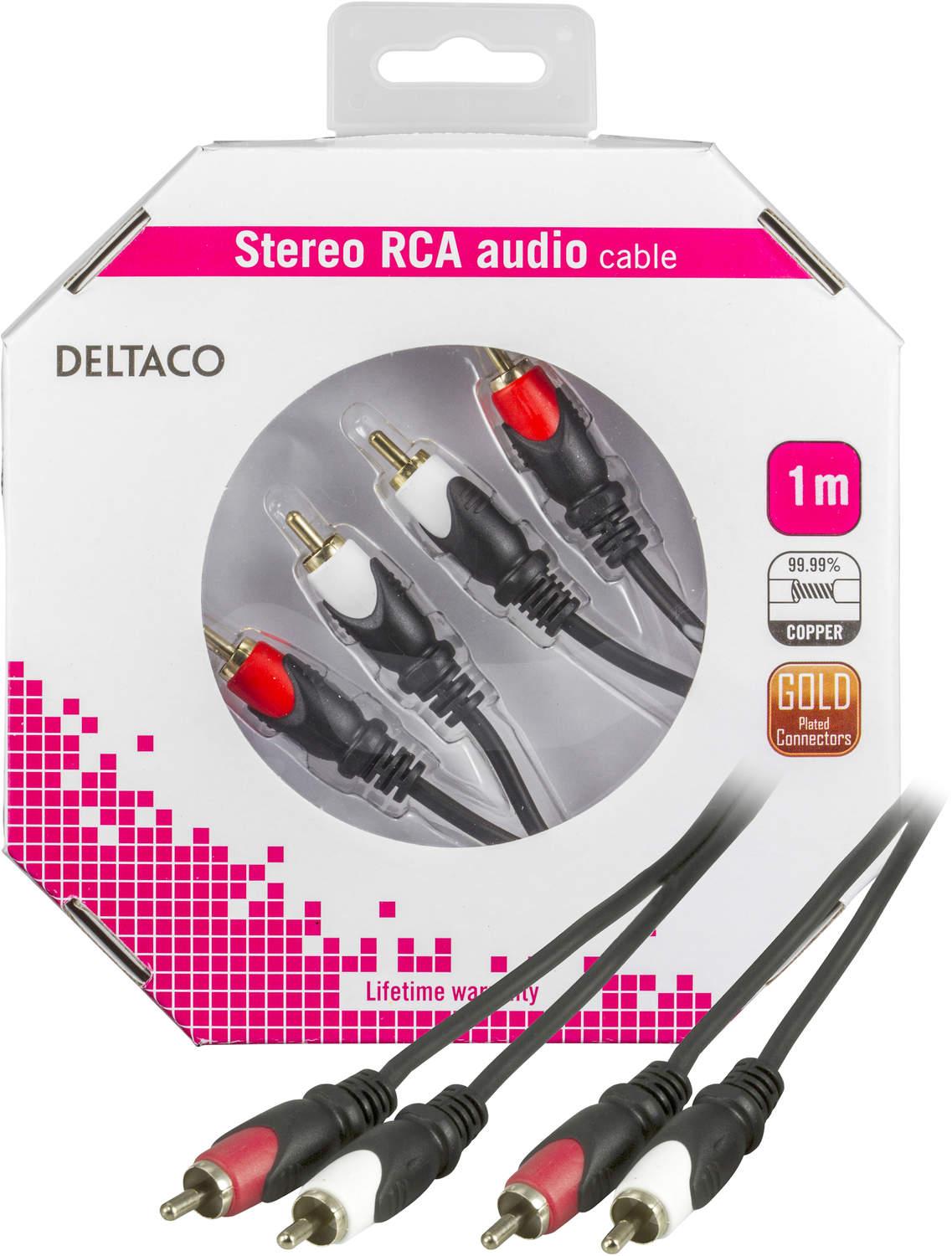 DELTACO ljudkabel, 2xRCA ha - ha, guldplätterad, 1m