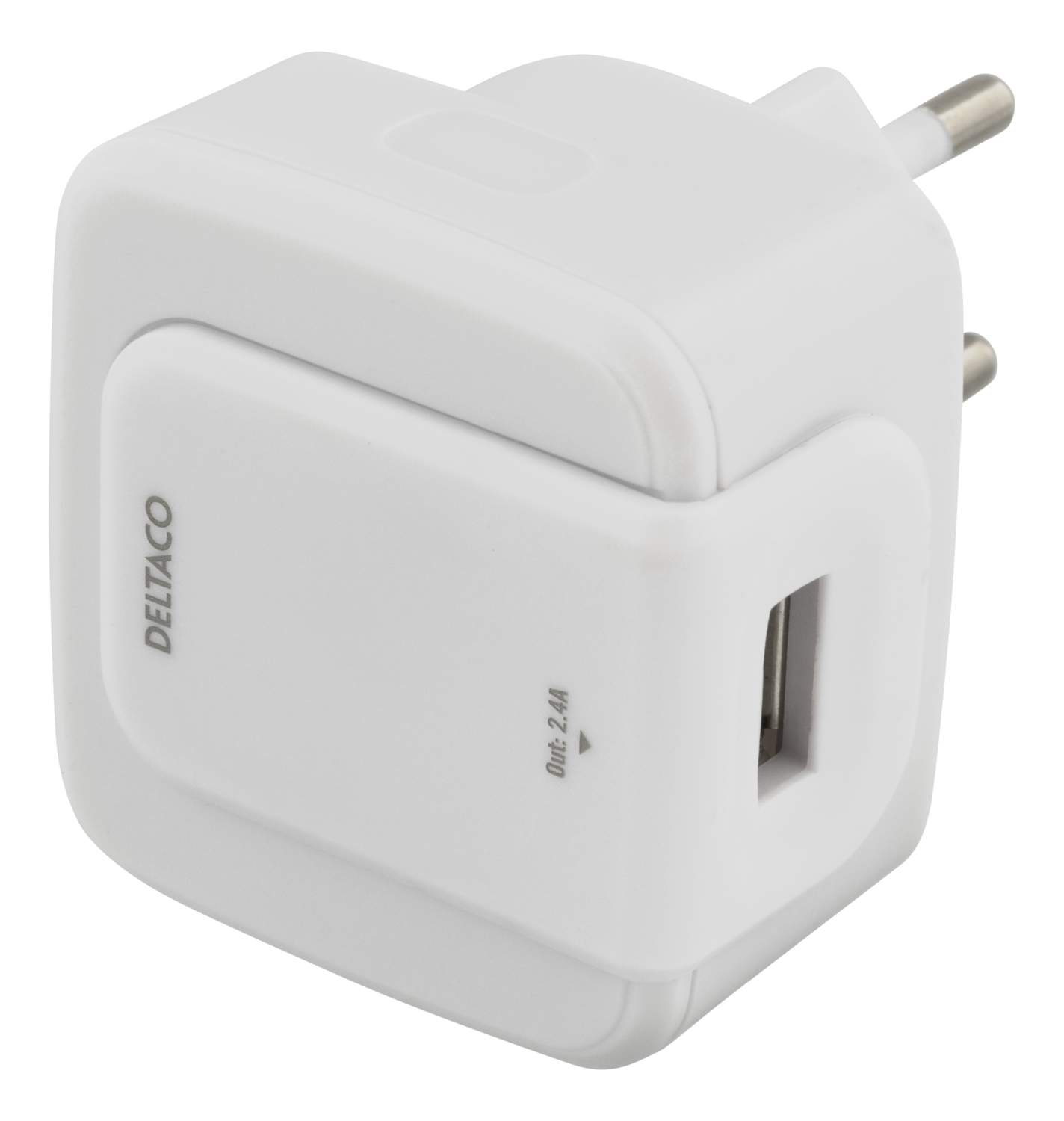DELTACO Väggladdare 100-240V, USB, 5V, 2,4A, 12W, vit