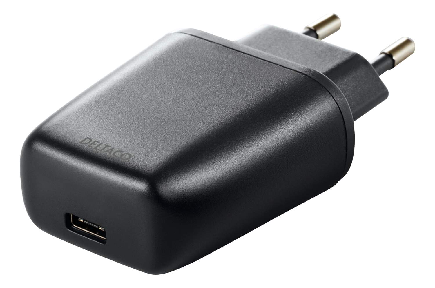DELTACO Väggladdare 240V till 5V USB, 3A/15W, 1xUSB-C, påse, svart