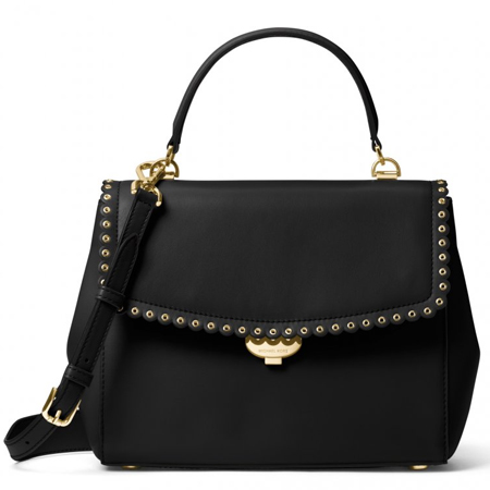 Michael Kors Ava Medium Scalloped Leather Satchel Black Michael Kors Ava Medium Scalloped Leather Satchel Black