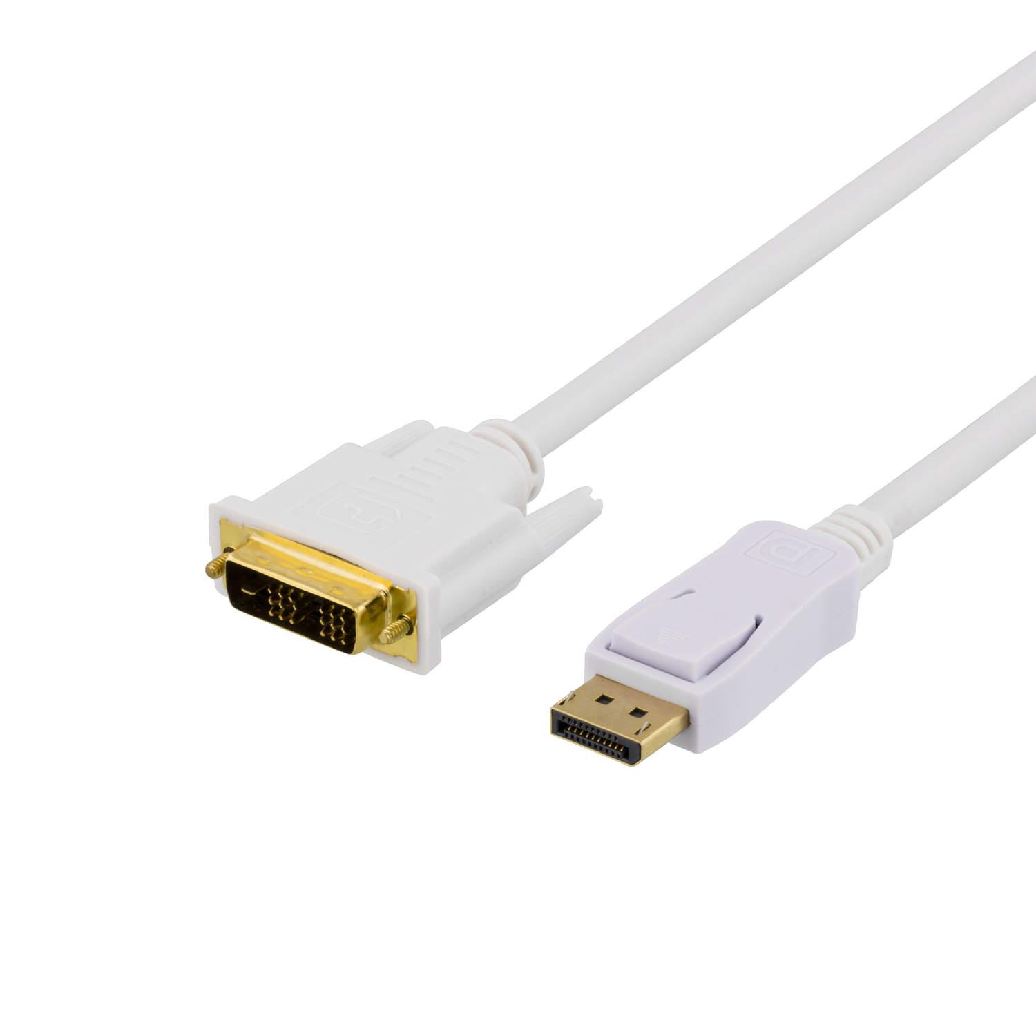 DELTACO DisplayPort till DVI monitorkabel, 20-pin ha - ha 1m, vit