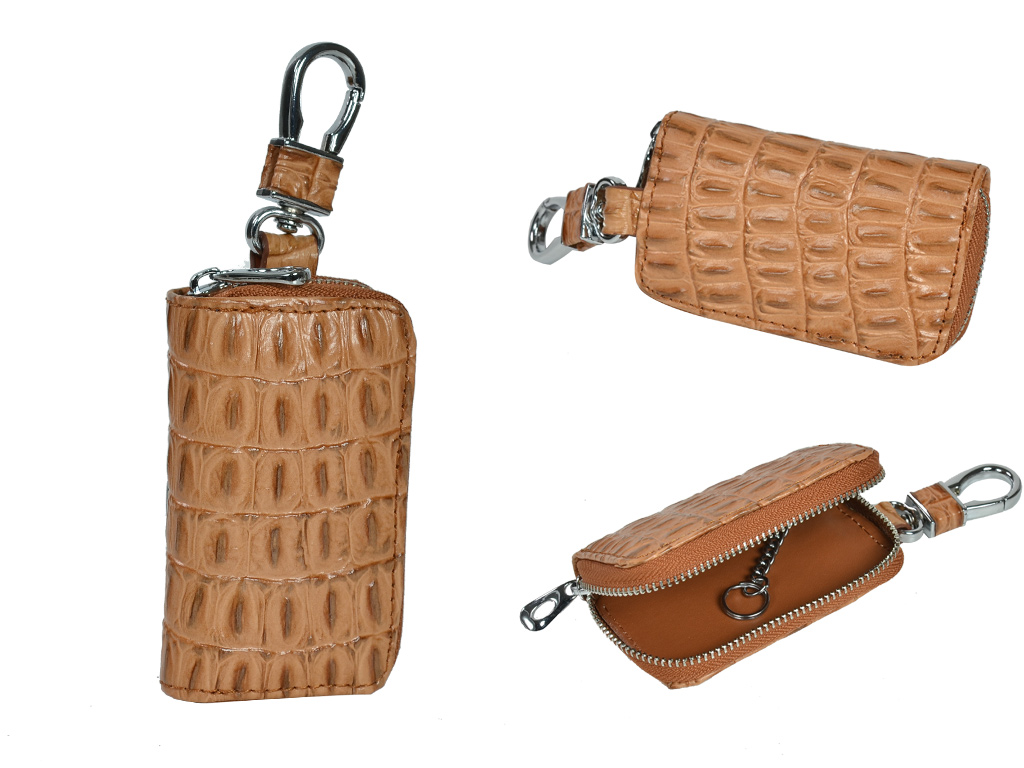 Bil nyckelfodral i Äkta Kalvskinn krokodil mönster Beige, Beige Bil nyckelfodral i Äkta Kalvskinn krokodil mönster Beige, Beige