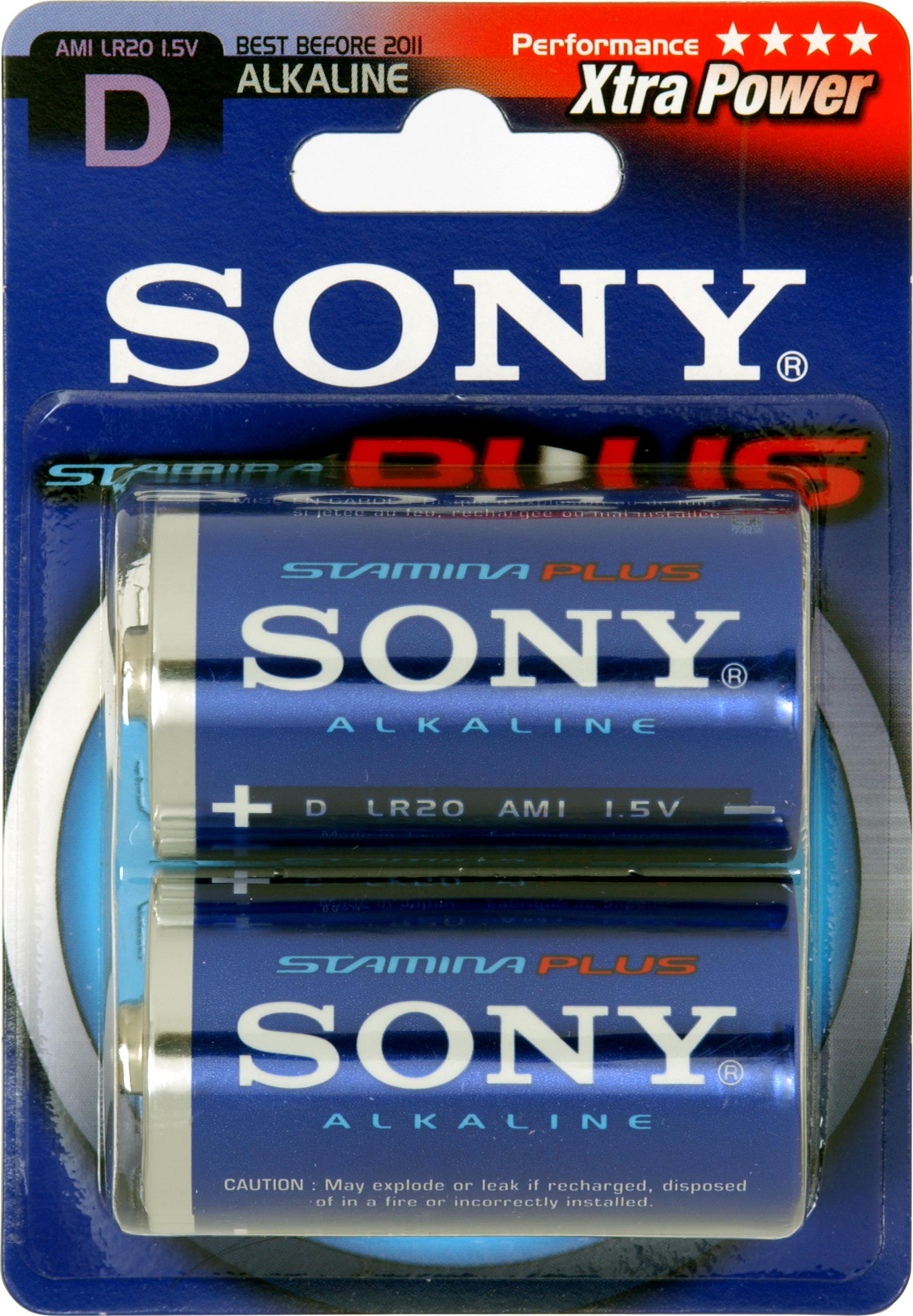 SONY Stamina Plus batterier, LR20 / D, alkaliska, 1,5V, 2-pack