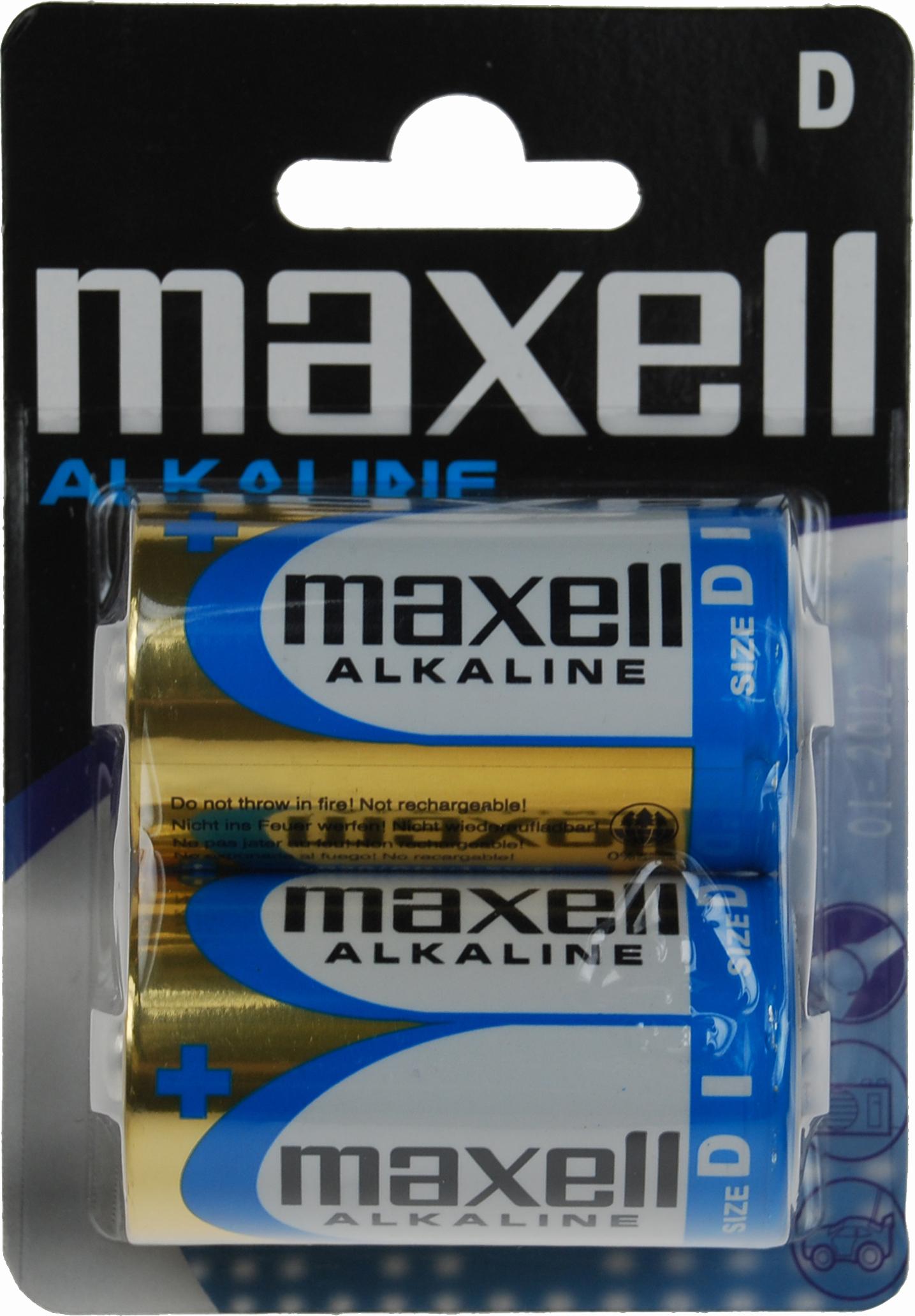 Maxell batterier, D (LR20), Alkaline, 1,5V, 2-pack