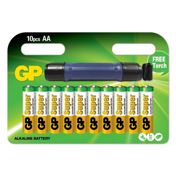 GP Batteries Super Alkaline AA PROMO with free Torch, 10 pack 151258 GP Batteries Super Alkaline AA PROMO with free Torch, 10 pack 151258