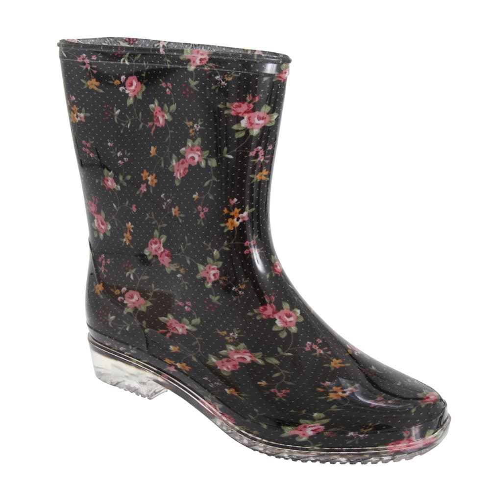 Womens/Ladies Floral Wellington See-Through Heel Boot