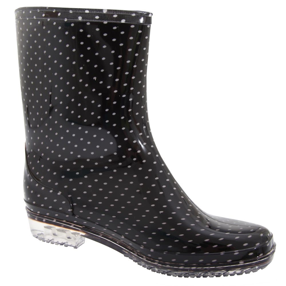 Womens/Ladies Short Polka Dot Print PVC Wellington Boots