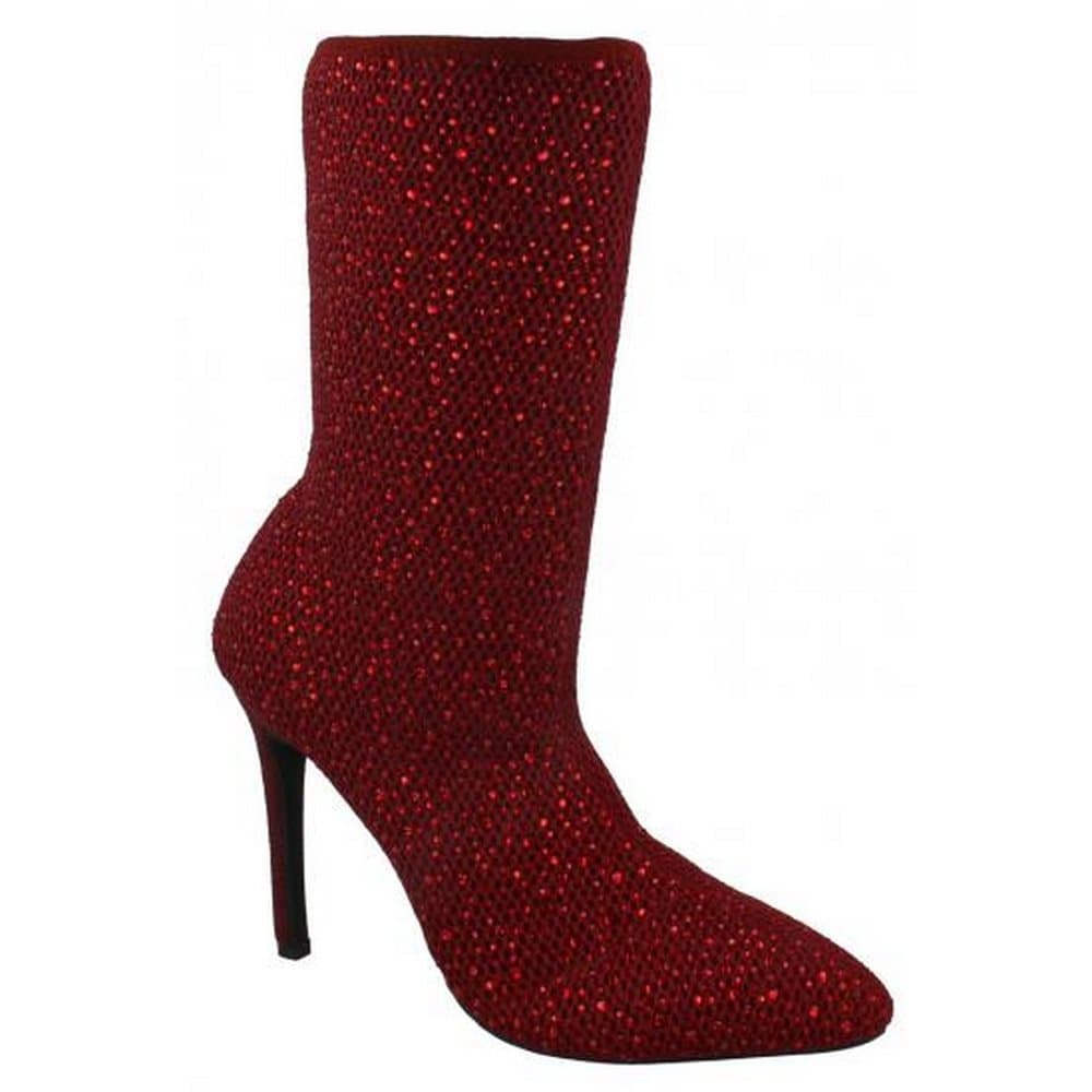 Anne Michelle Womens/Ladies High Heel Diamante Studded Calf Boots