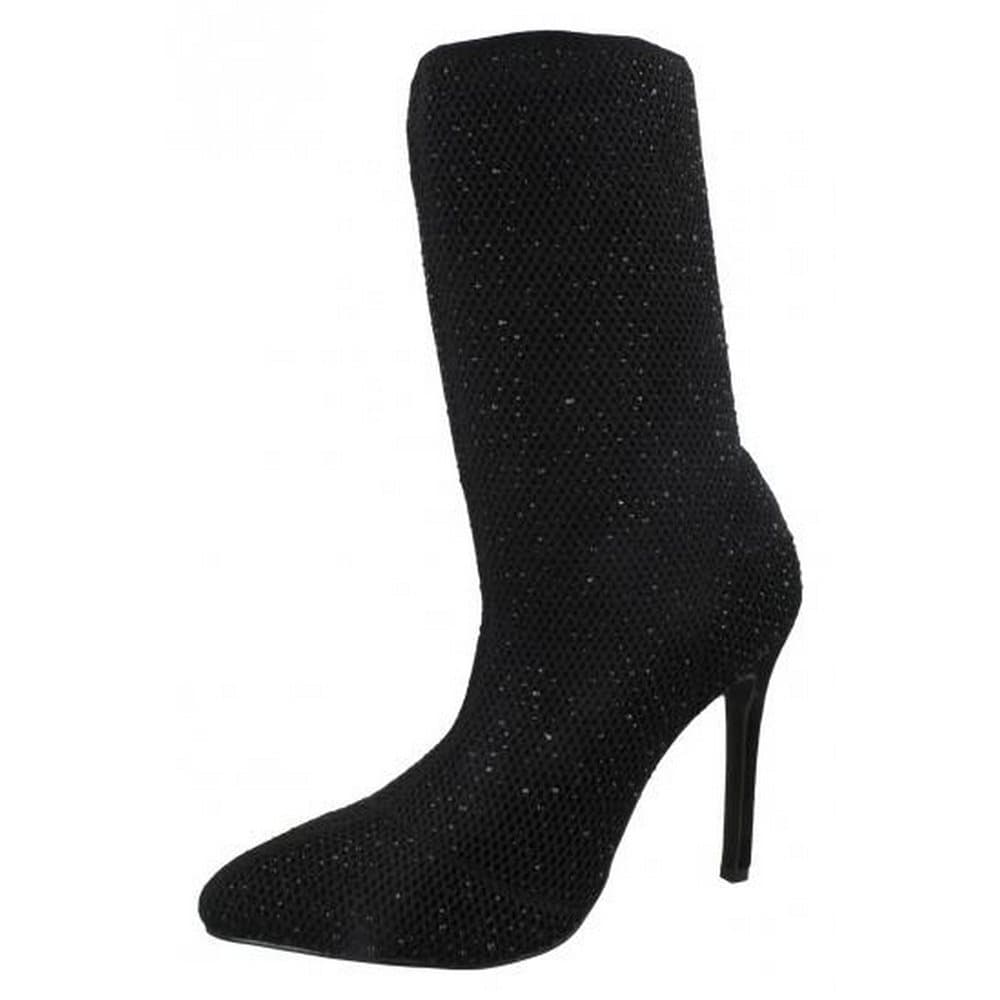 Anne Michelle Womens/Ladies High Heel Diamante Studded Calf Boots