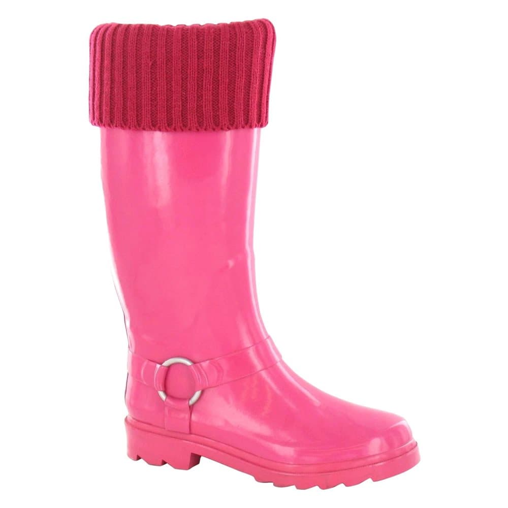 Spot On Womens/Ladies Rubber Turn Collar Wellington Boots With Ring Strap Detail