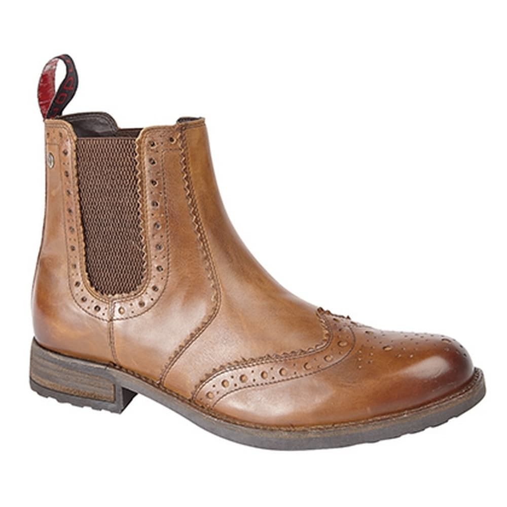 Roamers Mens Softie Leather Twin Gusset Brogue Ankle Boots