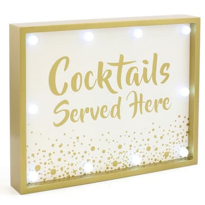 Cocktails Served Here LED Wooden Plaque Sign