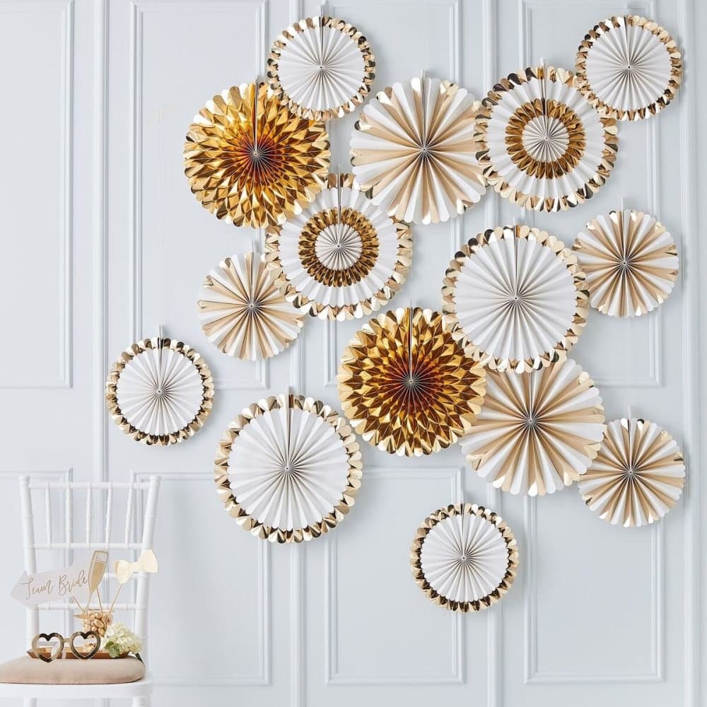 Pin Wheels Guld & Vit - 15-Pack