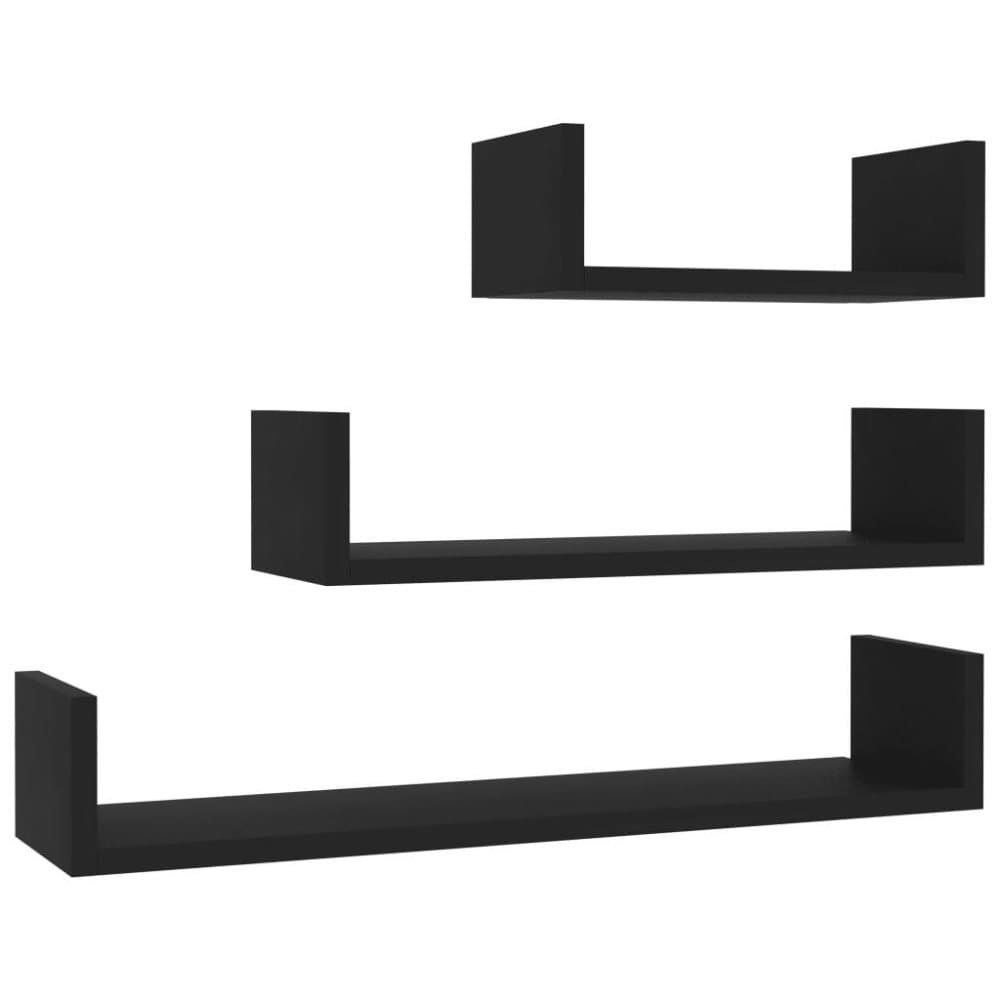 vidaXL Vegghylle 3 stk svart sponplate