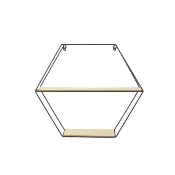 HJEM DECO-FABRIKKEN Sekskantet væghylde i træ og metal - 46 x 10 x 40 cm - Sort og beige