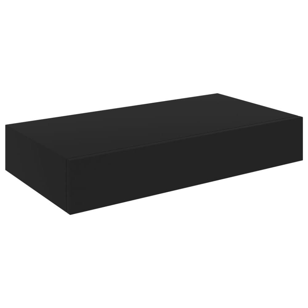 vidaXL Vegghylle med skuff svart 48x25x8 cm