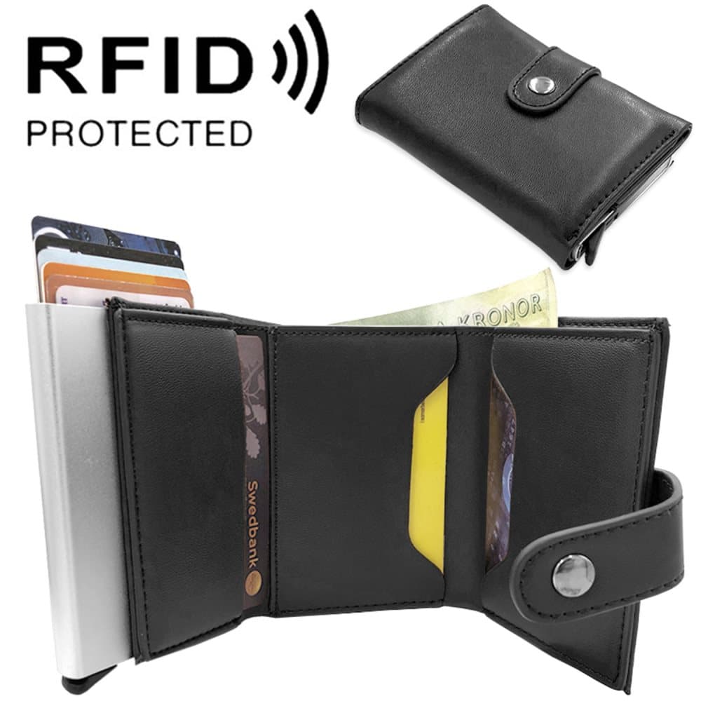 Korthållare / Plånbok Pop-Up 9 kort - RFID - Svart