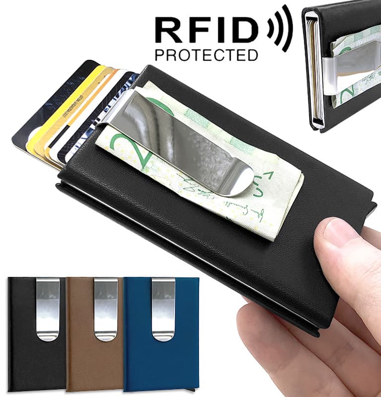 Korthållare 7 kort Pop-Up - Sedelklämma / Plånbok - RFID-skydd