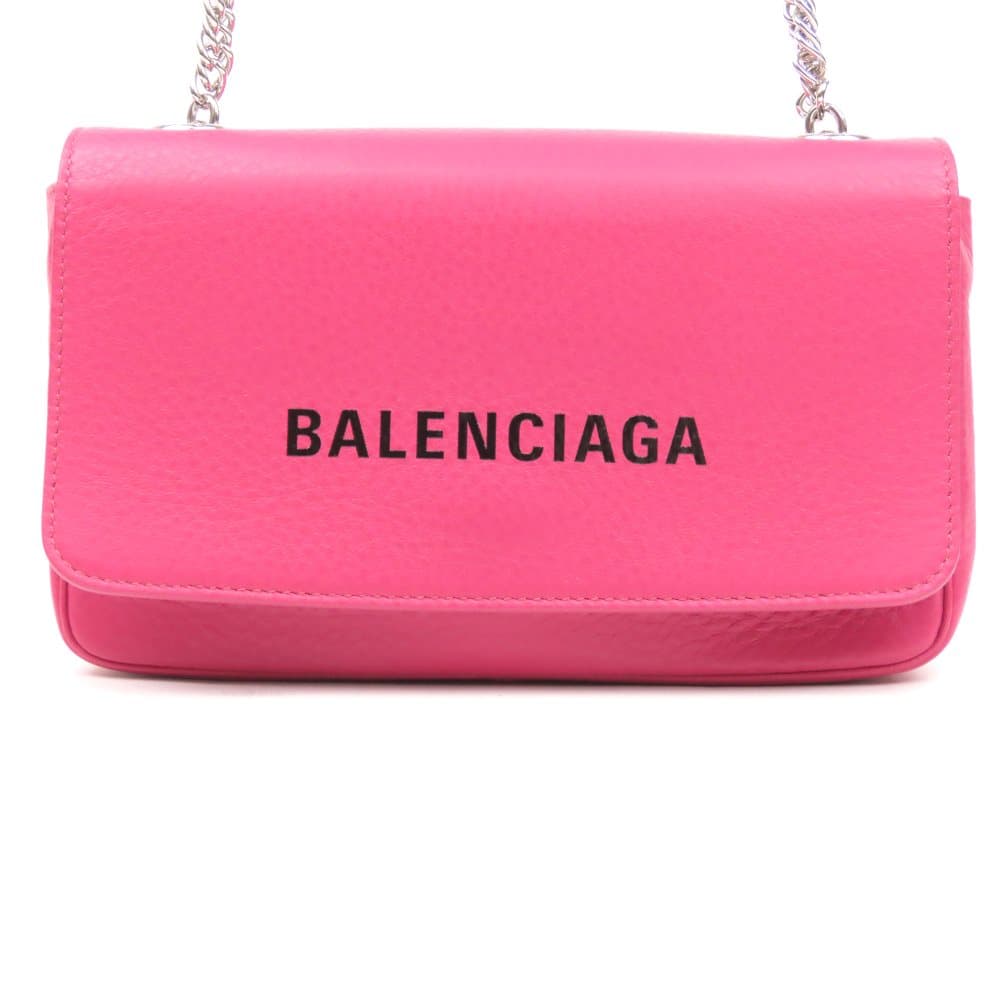 Balenciaga Everyday Leather Wallet on Chain Pink