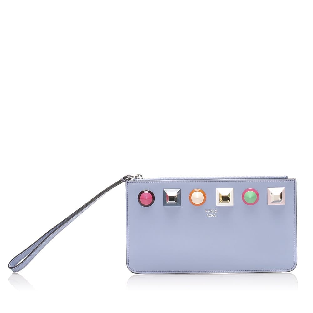 Pre-owned Fendi Rainbow Stud Leather Pouch Purple