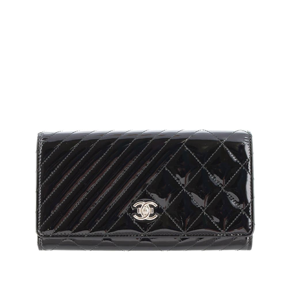 Chanel Coco Boy Patent Leather Flap Wallet Black