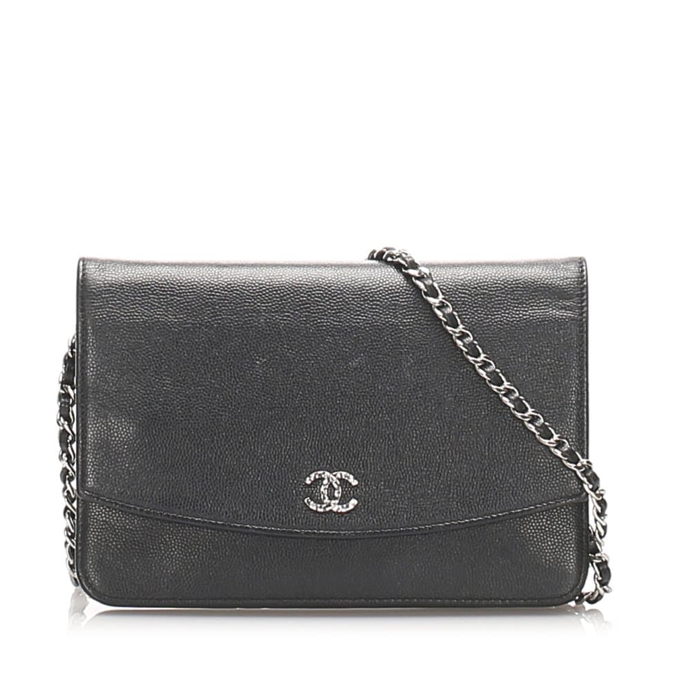 Pre-owned Chanel CC Caviar Wallet on Chain Black
