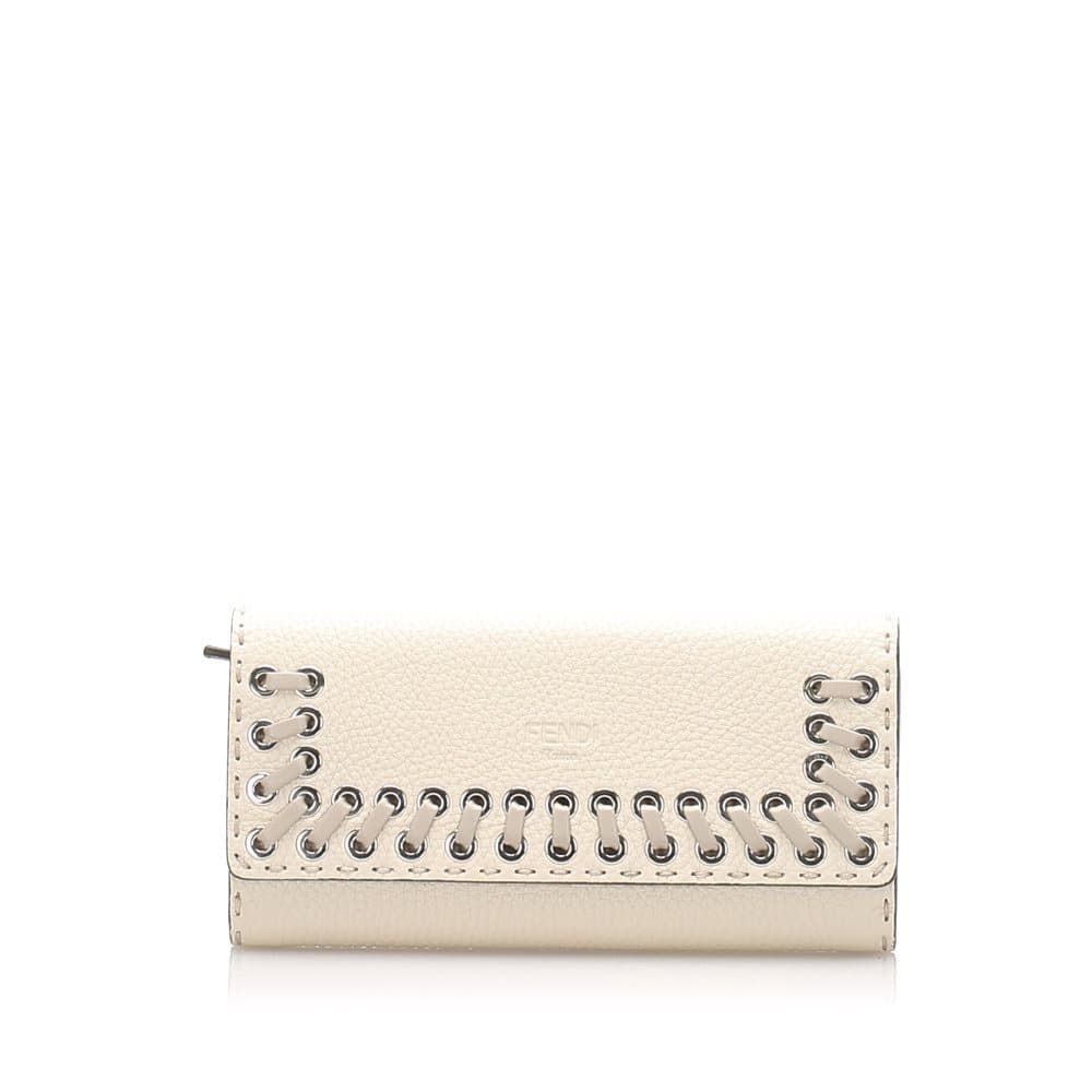 Pre-owned Fendi Selleria Leather Wallet Gray