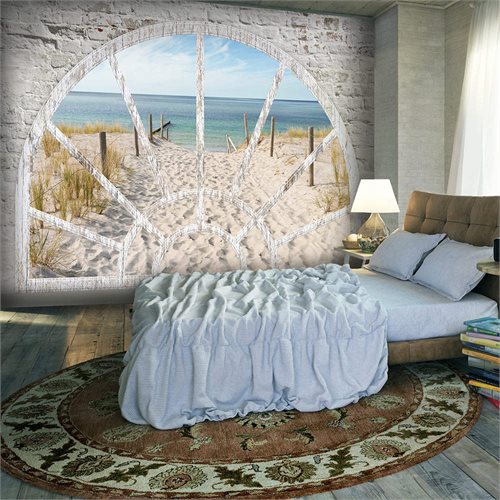 Bild av Fototapet - Window View - Beach (400 x 280 cm)