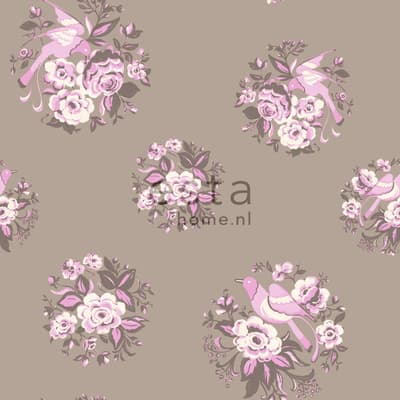 ESTAhome tapet klot med blommönster milt rosa och brunt - 135330 - 53 cm x 10,05 m