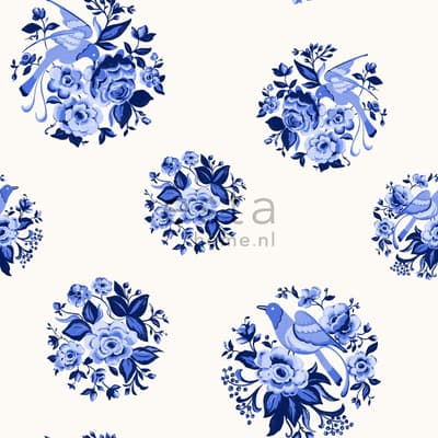 ESTAhome tapet klot med blommönster indigoblått - 135328 - 53 cm x 10,05 m