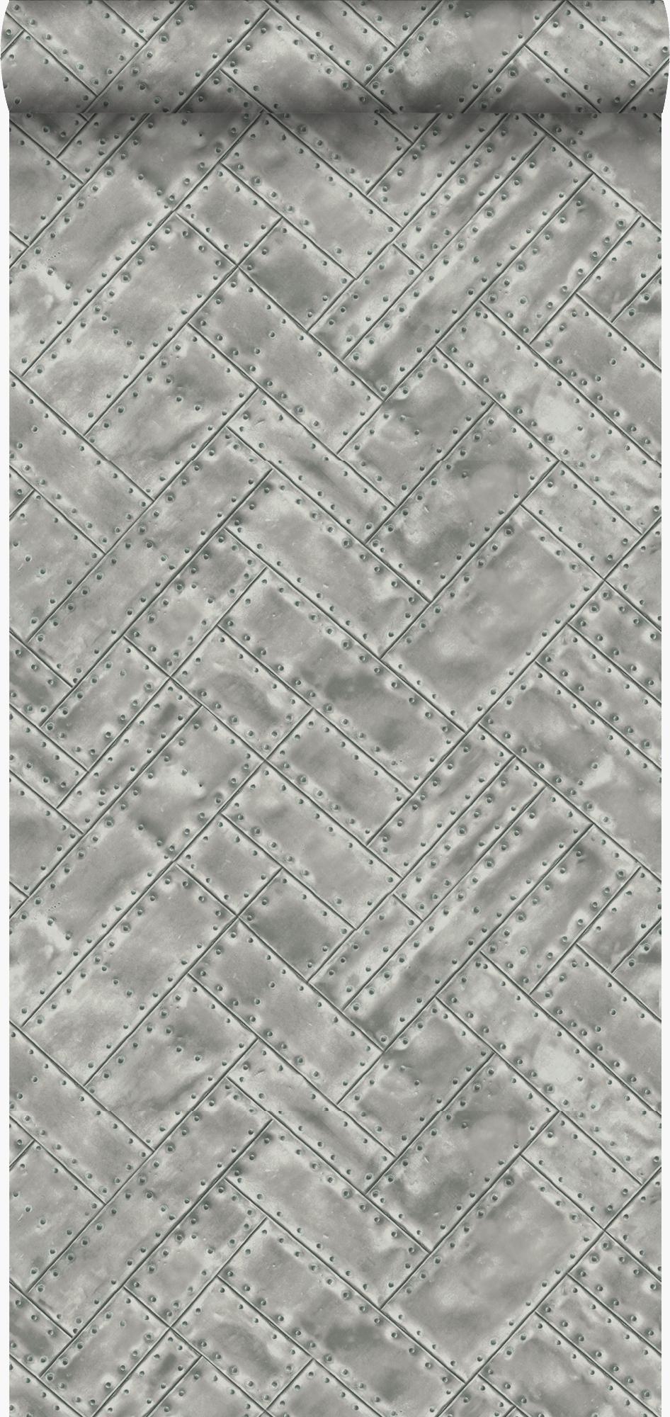 Origin tapet metalplader med nitter i fiskebensmønster lys taupe - 337243 - 53 cm x 10.05