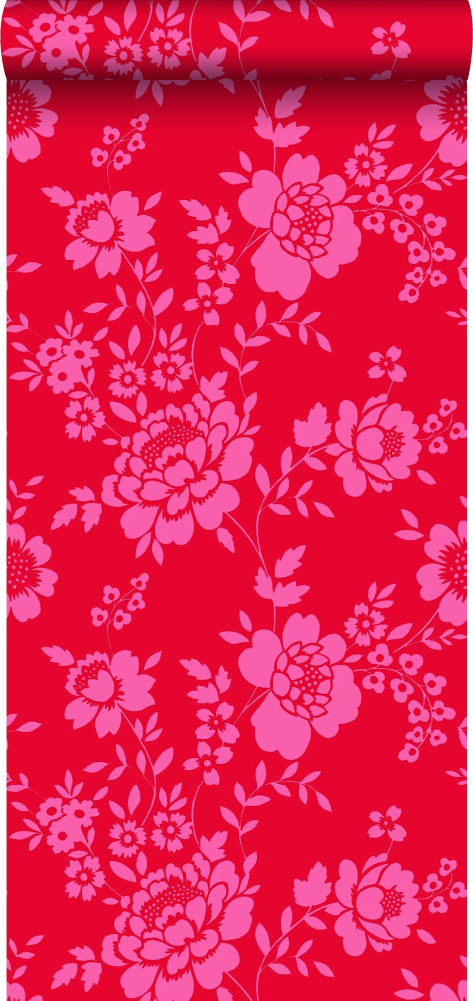 ESTAhome tapet blommor röd och rosa - 115724 - 53 cm x 10,05