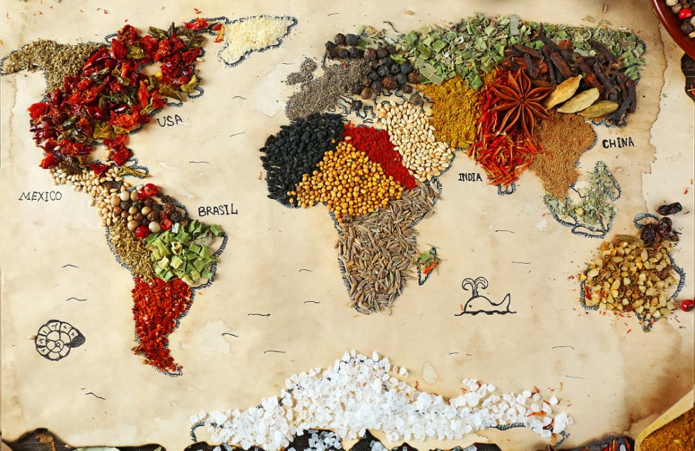 Fototapet World Map Of Spices (400x260 cm)