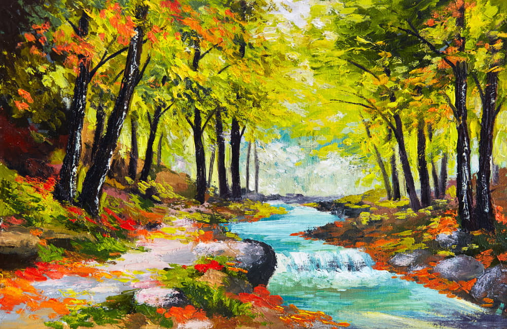 Fototapet River In Autumn Forest (400x260 cm)