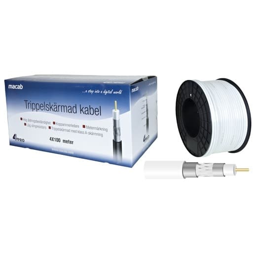 Televes Kabel RG-59T A/LSNH Dca (0,8/3,6) tr-skärm vit 100m bobin