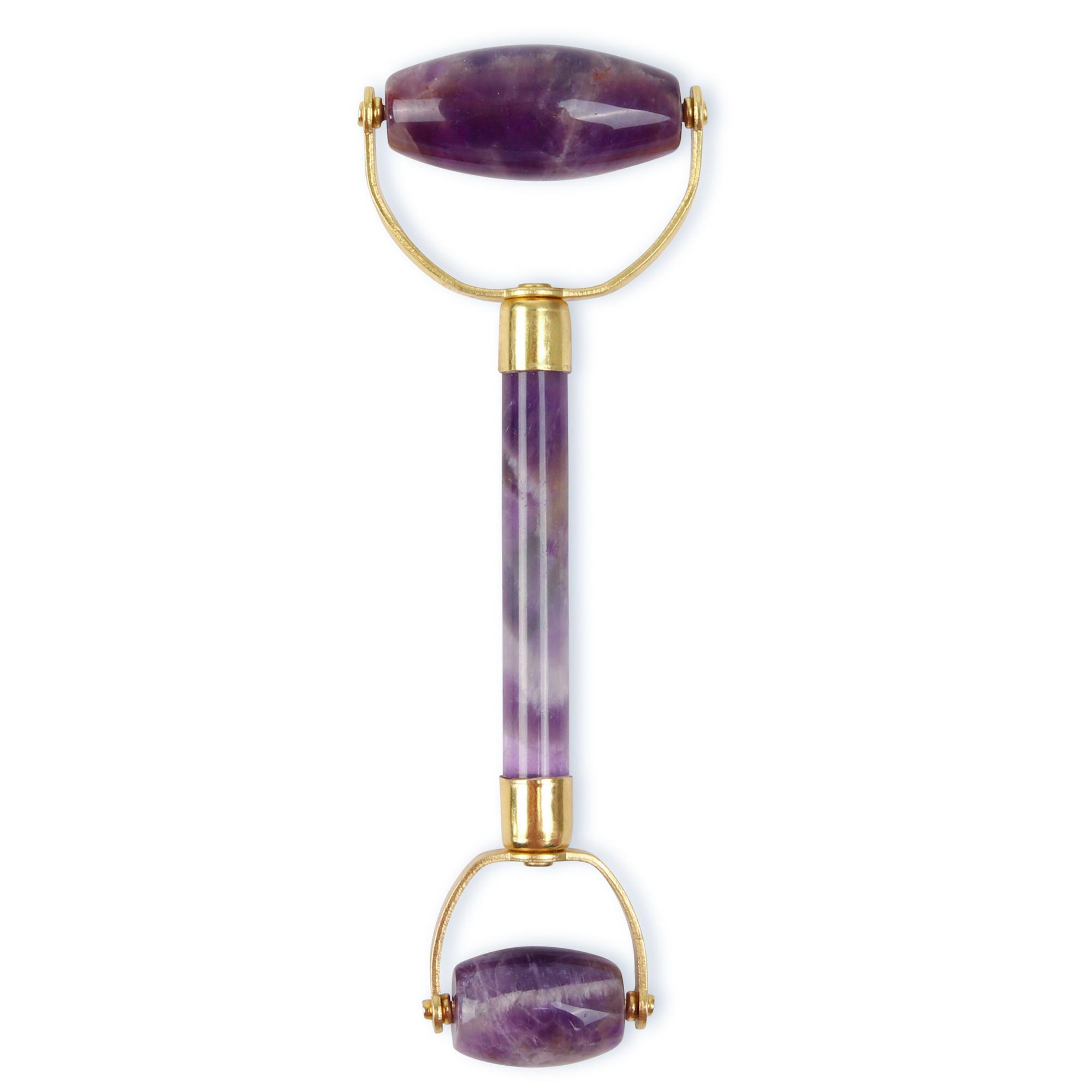 Double Headed Amethyst Roller -Natural Chemical Free Crystal i en Silk Lined Box
