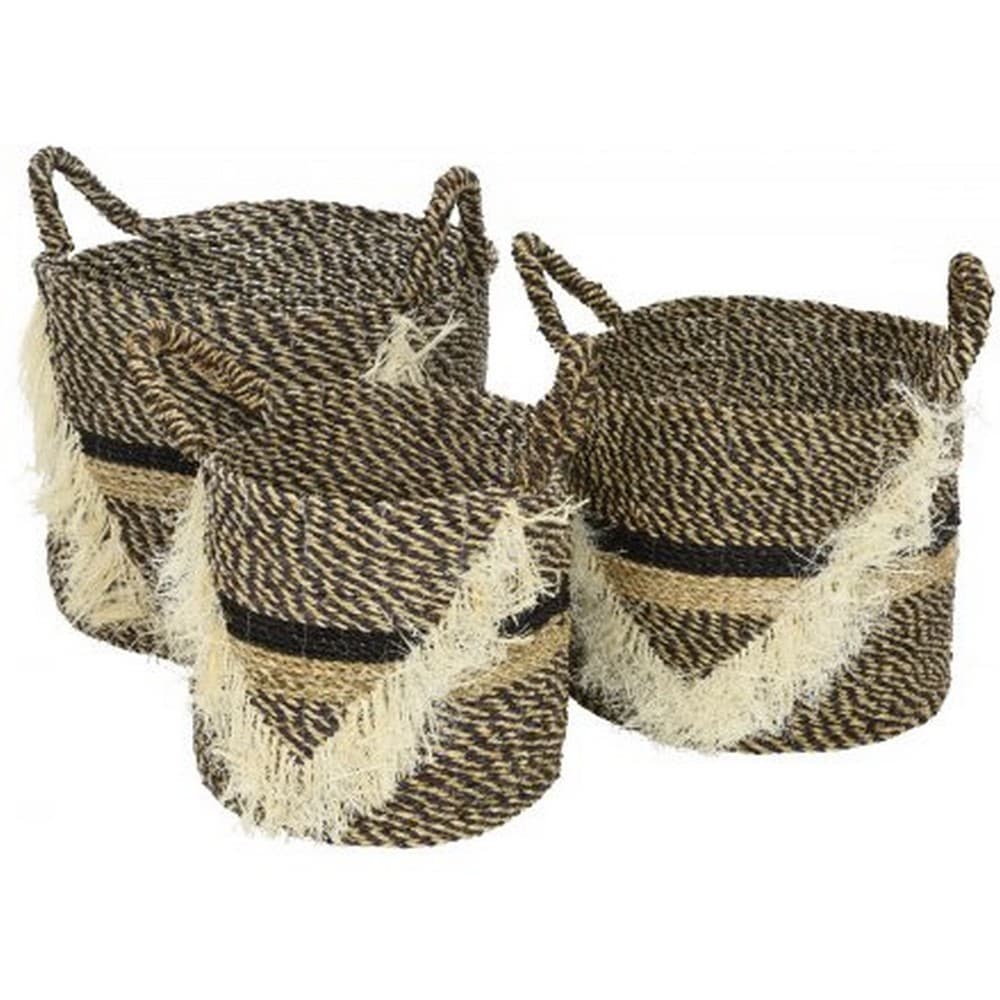 Woven Sea Grass Baskets With Handles (Set Of 3)